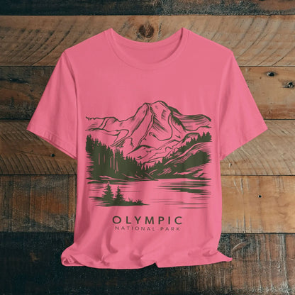 Olympic National Park Unisex Fit Soft T-Shirt Mountain View Coastal Art T-Shirt Printify Charity Pink S