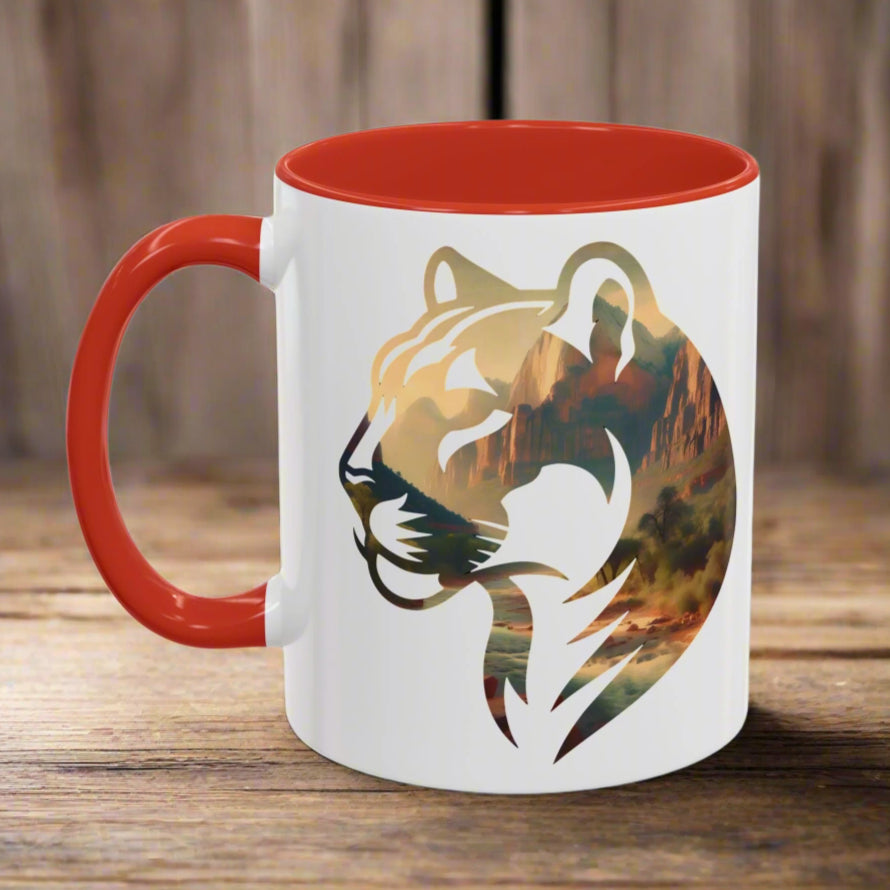 Zion National Park Mountain Lion Colored Mug Mug Printify 11oz Black