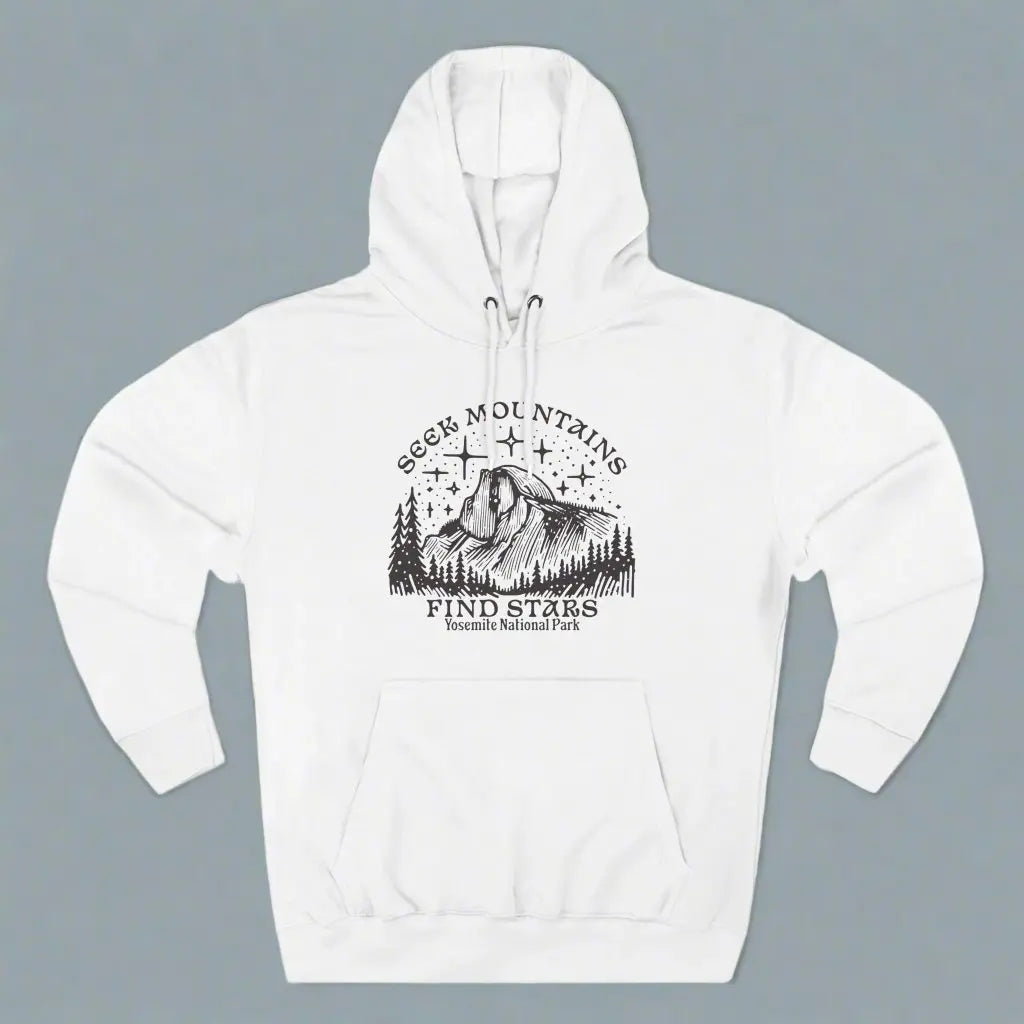Seek Mountains Find Stars Yosemite National Park Fleece Hoodie Hoodie Printify S White