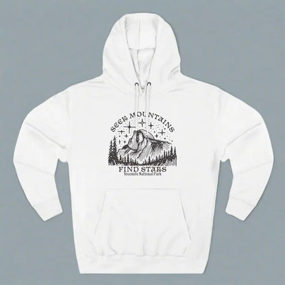 Seek Mountains Find Stars Yosemite National Park Fleece Hoodie Hoodie Printify S White
