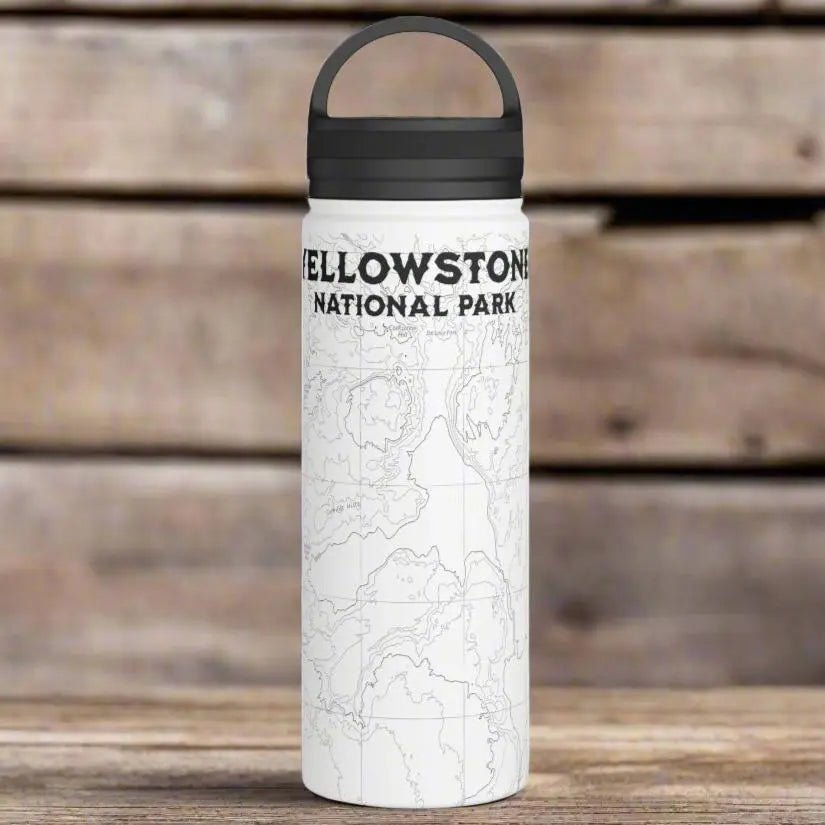 Yellowstone National Park Topographic Stainless Steel Water Bottle (3 Lid Options, 3 sizes) water bottle Printify White 18oz Straw