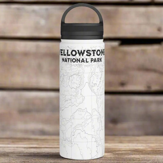 Yellowstone National Park Topographic Stainless Steel Water Bottle (3 Lid Options, 3 sizes) water bottle Printify White 18oz Straw
