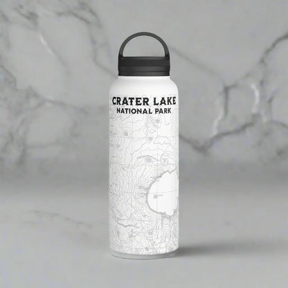 Crater Lake National Park Topographic Stainless Steel Water Bottle Handle Lid water bottle Printify White 32oz