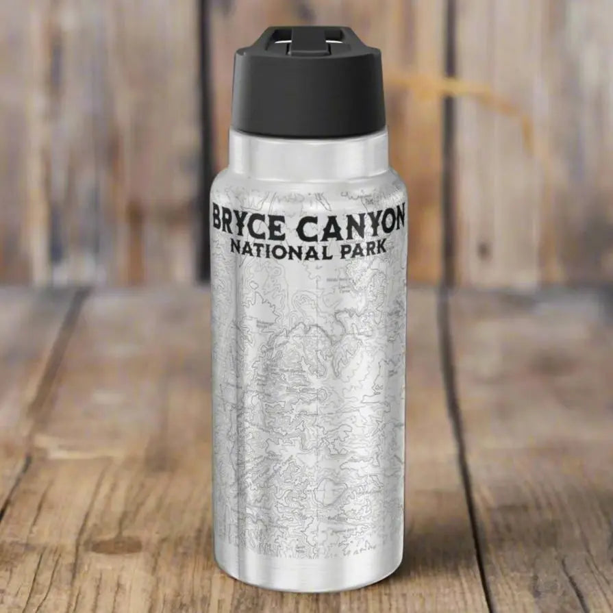 Bryce Canyon National Park Topographic Insulated Water Bottle Tumbler 32oz Mug Printify Silver 32oz