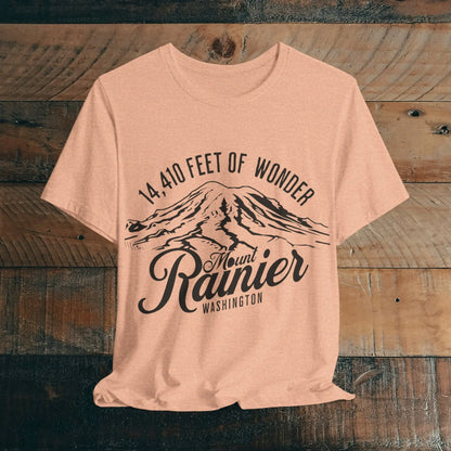 Mount Rainier Washington Unisex Soft Short Sleeve T-Shirt 14k Ft Of Wonder T-Shirt Printify Heather Peach S