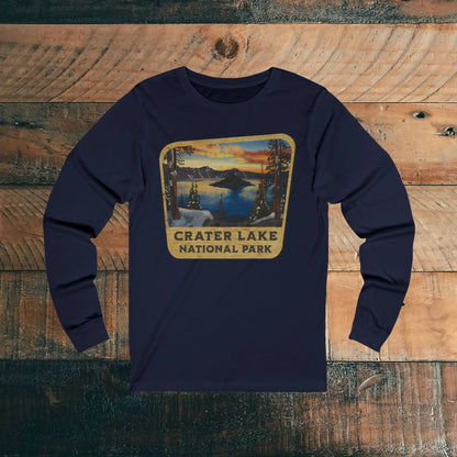 Crater Lake National Park Unisex Fit Long Sleeve T-shirt Wood Sign Graphic Long-sleeve Printify S Navy