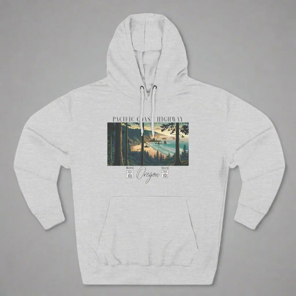 Pacific Coast Highway Oregon Shore Unisex Fit Fleece Hoodie HWY 101 Hoodie Printify S Heather Grey