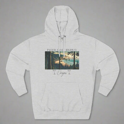 Pacific Coast Highway Oregon Shore Unisex Fit Fleece Hoodie HWY 101 Hoodie Printify S Heather Grey