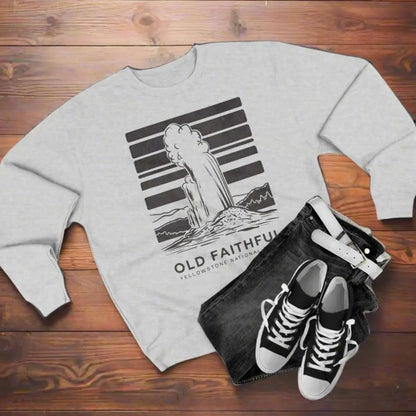 Yellowstone National Park Old Faithful Unisex Crewneck Sweatshirt Printify S Heather Grey