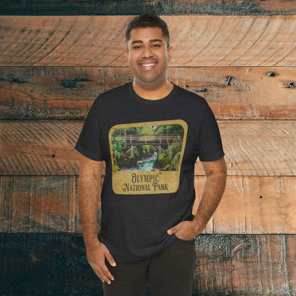 Olympic National Park Unisex Fit Short Sleeve T-Shirt Wood Sign T-Shirt Printify