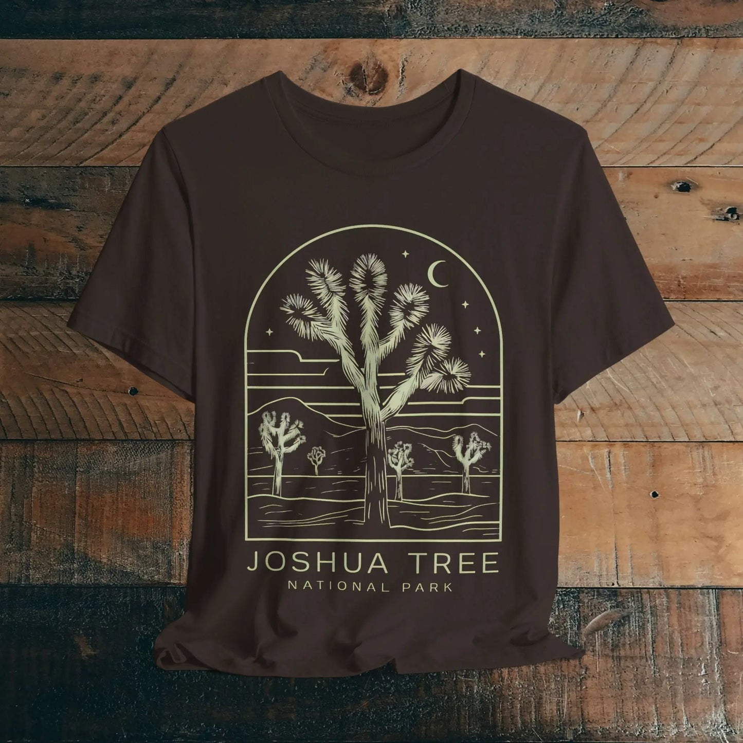 Joshua Tree National Park Desert Line Art Unisex Fit Soft T-Shirt T-Shirt Printify Brown S
