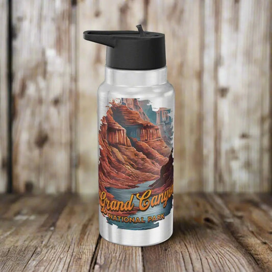 Grand Canyon National Park Insulated Water Bottle Tumbler 32oz Mug Printify Silver 32oz