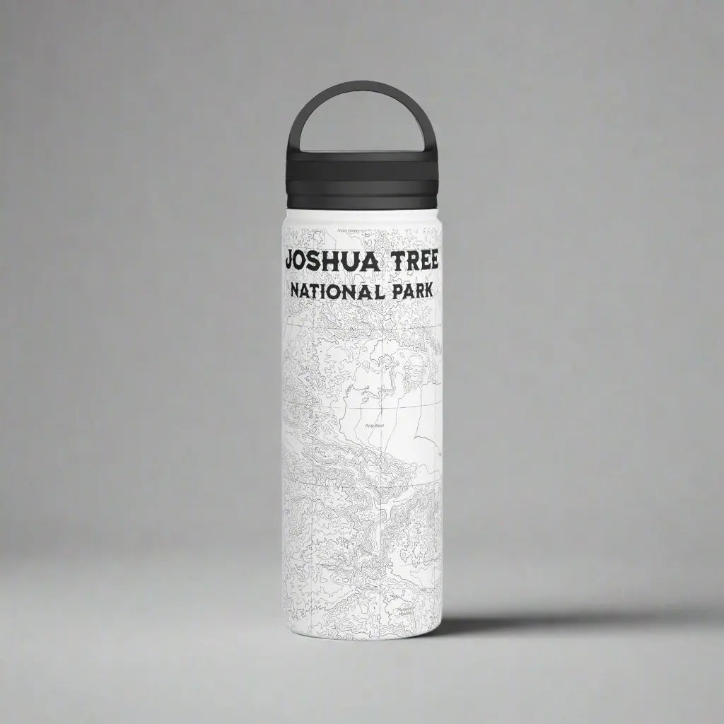 Joshua Tree National Park Topographic Stainless Steel Water Bottle Handle Lid California water bottle Printify White 18oz