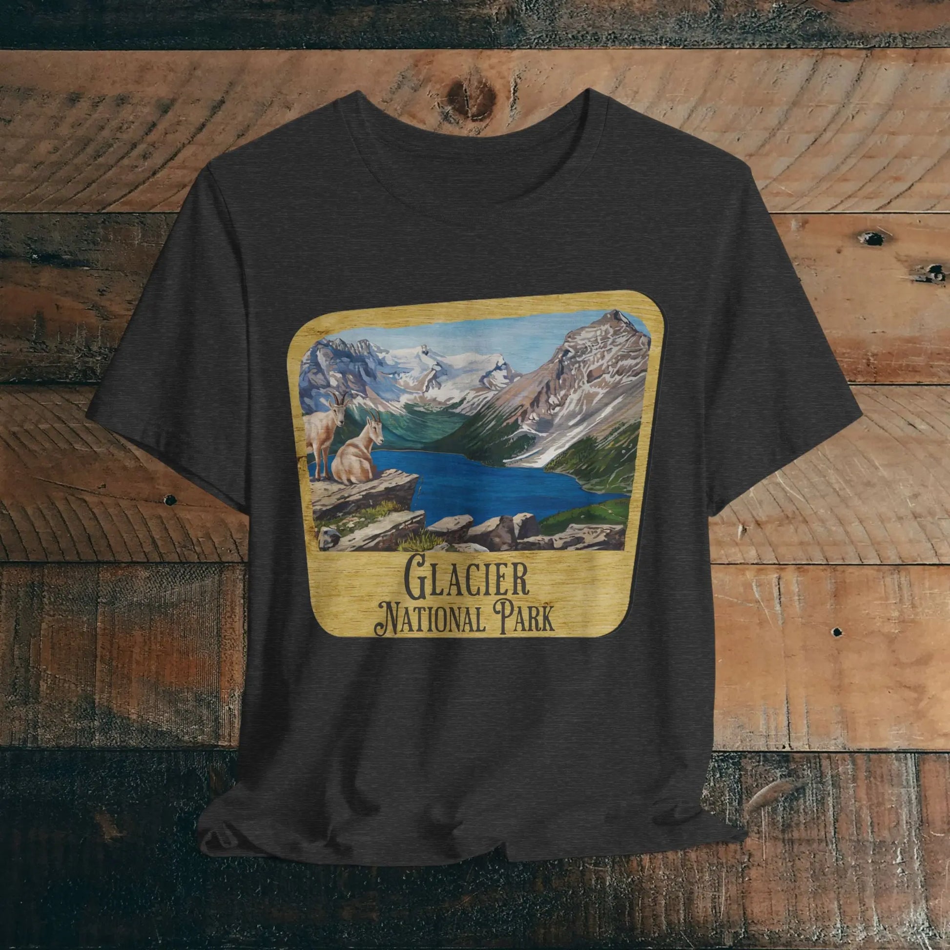 Glacier National Park Unisex Fit Short Sleeve T-Shirt Wood Sign T-Shirt Printify Dark Grey Heather XS