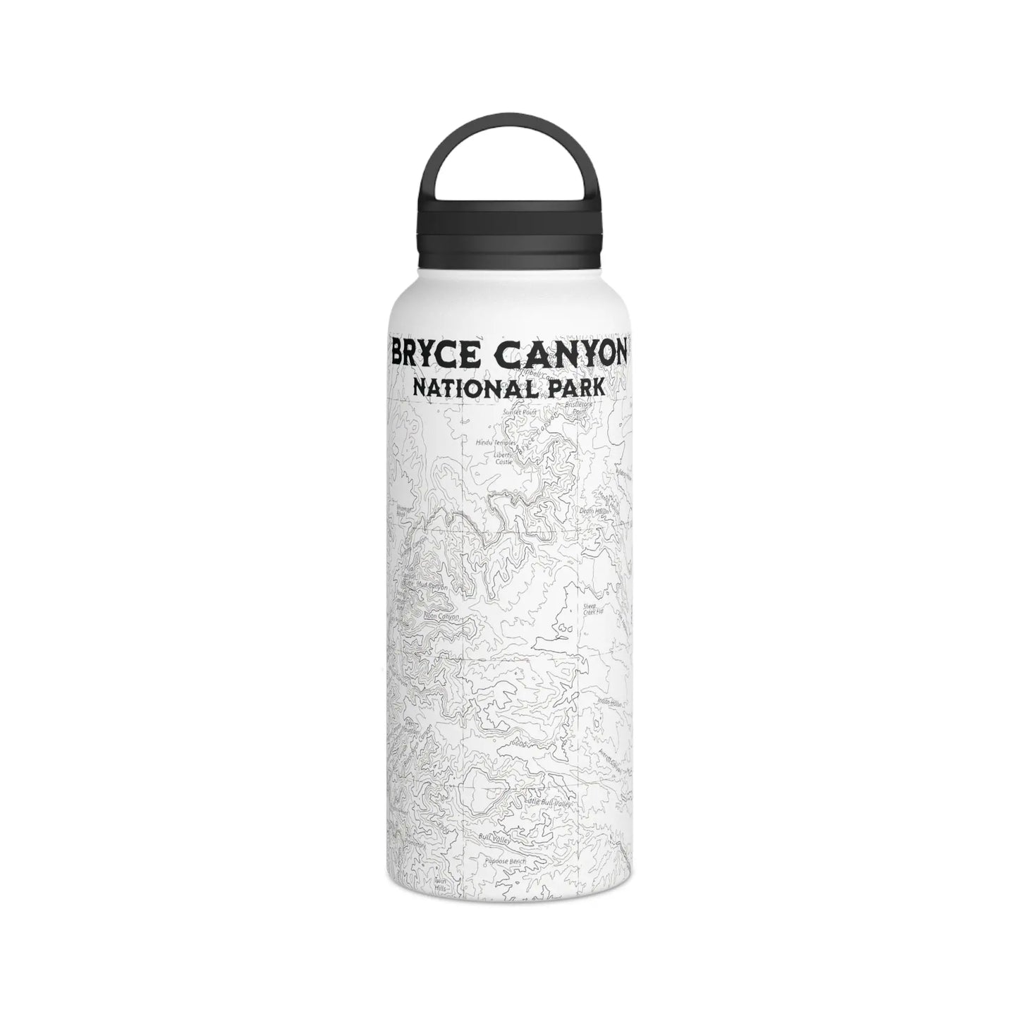 Bryce Canyon National Park Topographic Stainless Steel Water Bottle Handle Lid water bottle Printify White 32oz