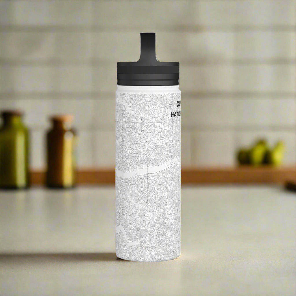 Olympic National Park Topographic Stainless Steel Water Bottle Handle Lid Mug Printify
