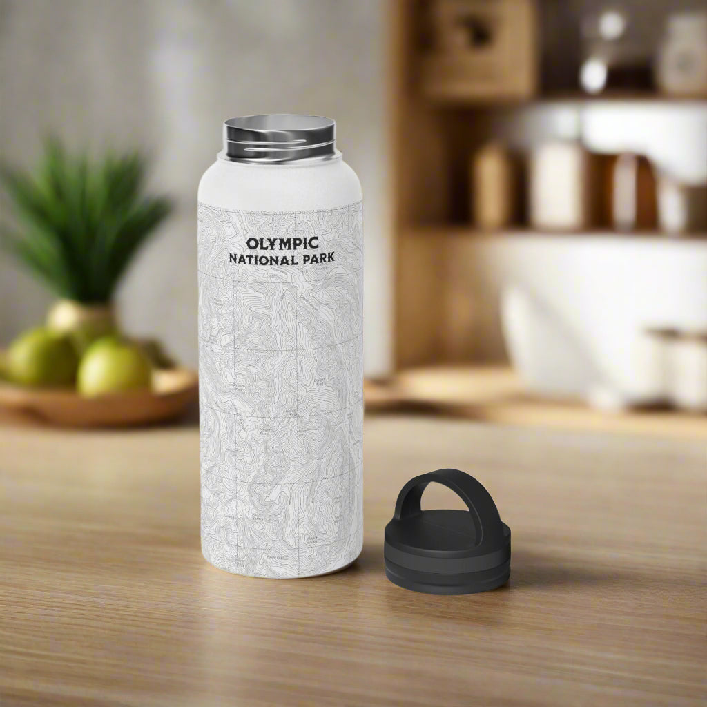 Olympic National Park Topographic Stainless Steel Water Bottle Handle Lid Mug Printify White 32oz