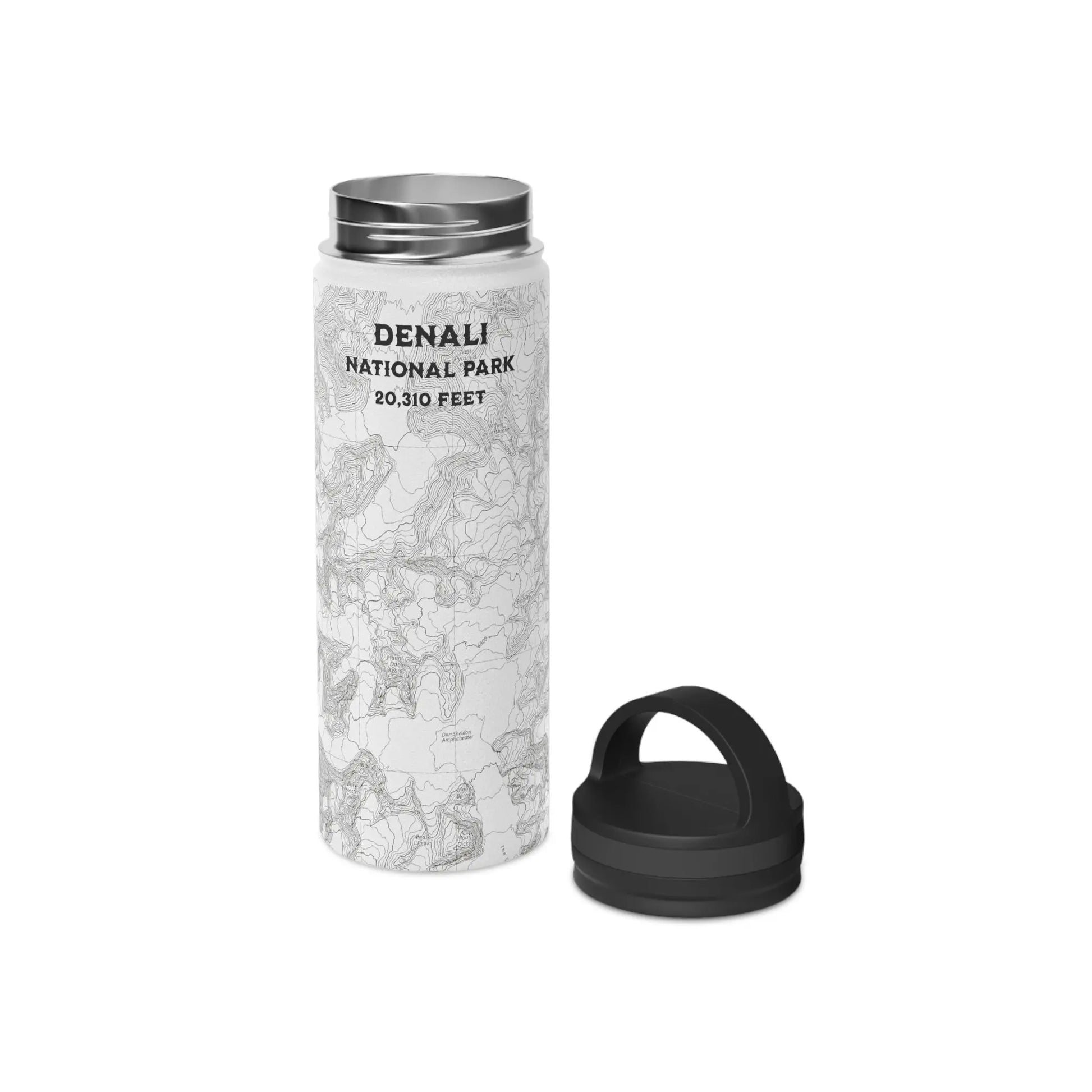 Denali National Park Topographic Stainless Steel Water Bottle Handle Lid Alaska 20,310 Ft. Mug Printify