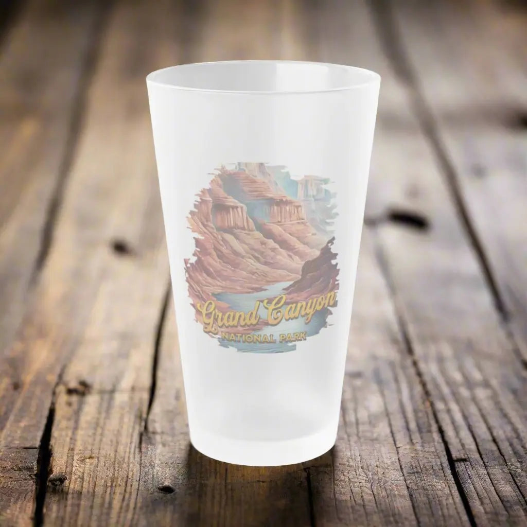 Grand Canyon National Park Frosted Pint Glass 16oz Distressed River Graphic Drinkware Printify 16oz Frosted