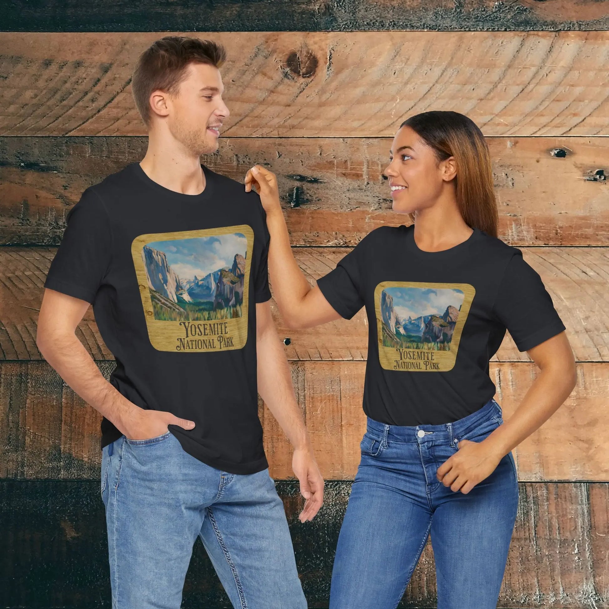 Yosemite National Park Unisex Fit Short Sleeve T-Shirt Wood Sign T-Shirt Printify