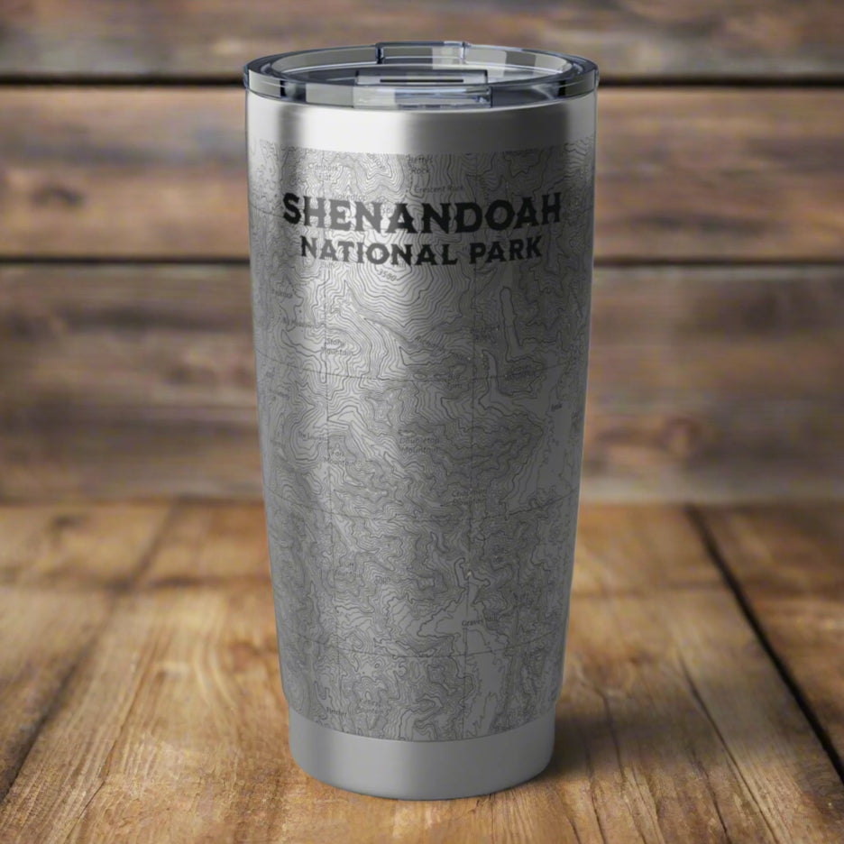 Shenandoah National Park Topographic Insulated Tumbler 20oz USGS Virginia Topo Map Coffee Cup On The Go Tumbler Printify 20oz Silver