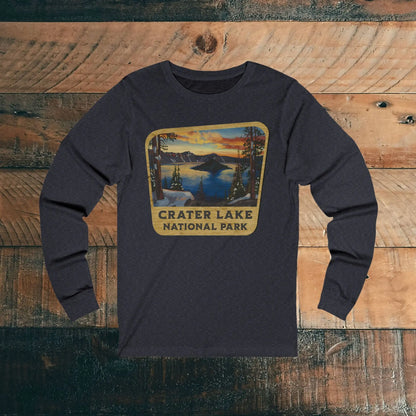 Crater Lake National Park Unisex Fit Long Sleeve T-shirt Wood Sign Graphic Long-sleeve Printify S Heather Navy
