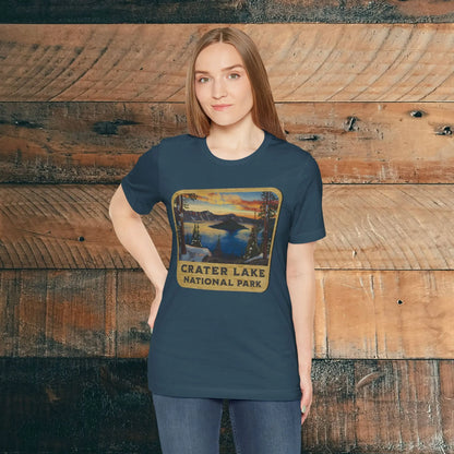 Crater Lake National Park Unisex Fit Short Sleeve T-Shirt Wood Sign T-Shirt Printify