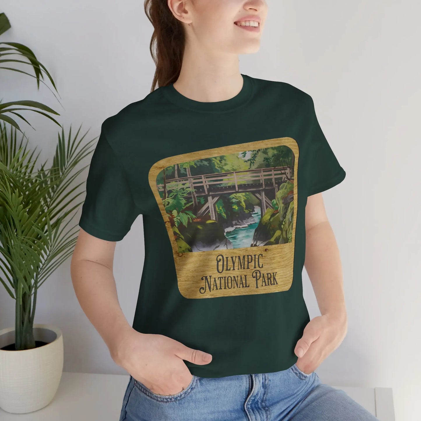 Olympic National Park Unisex Fit Short Sleeve T-Shirt Wood Sign T-Shirt Printify