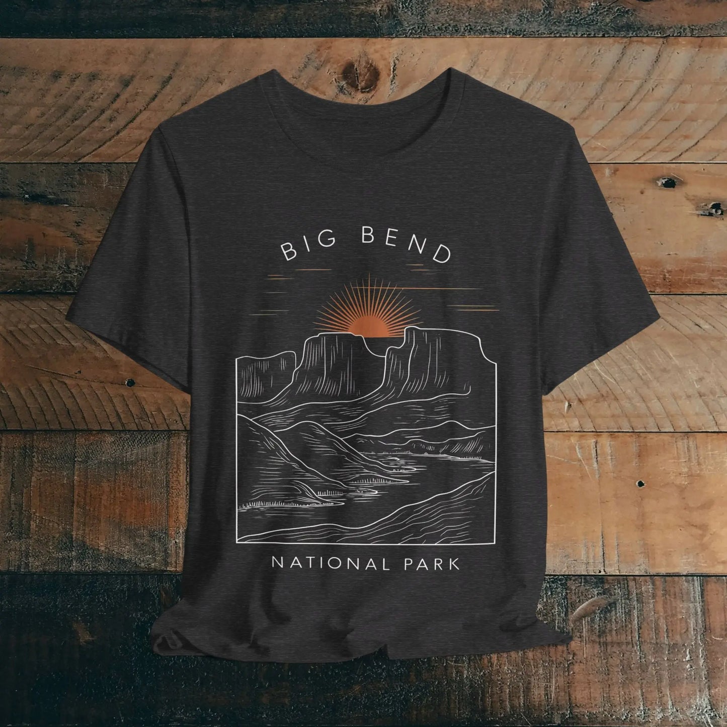 Big Bend National Park Unisex Fit Soft T-Shirt Sunrise Curving River T-Shirt Printify Dark Grey Heather S
