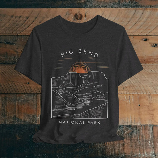 Big Bend National Park Unisex Fit Soft T-Shirt Sunrise Curving River T-Shirt Printify Dark Grey Heather S