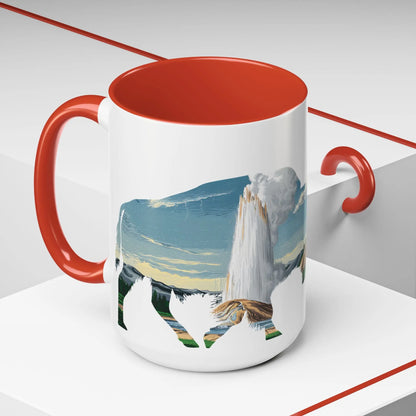 Yellowstone National Park Buffalo old Faithful Geyser Accent Coffee Mug 11oz 15oz Blue Black Pink Red Mug Printify