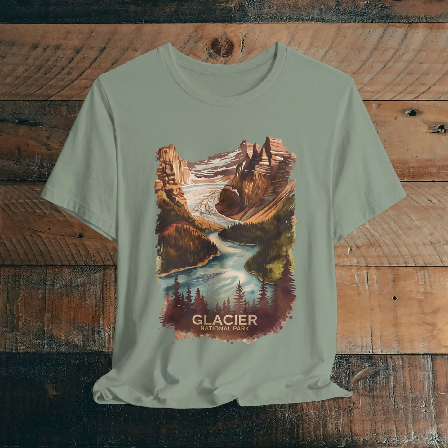 Glacier National Park Unisex T-Shirt T-Shirt Printify Sage XS
