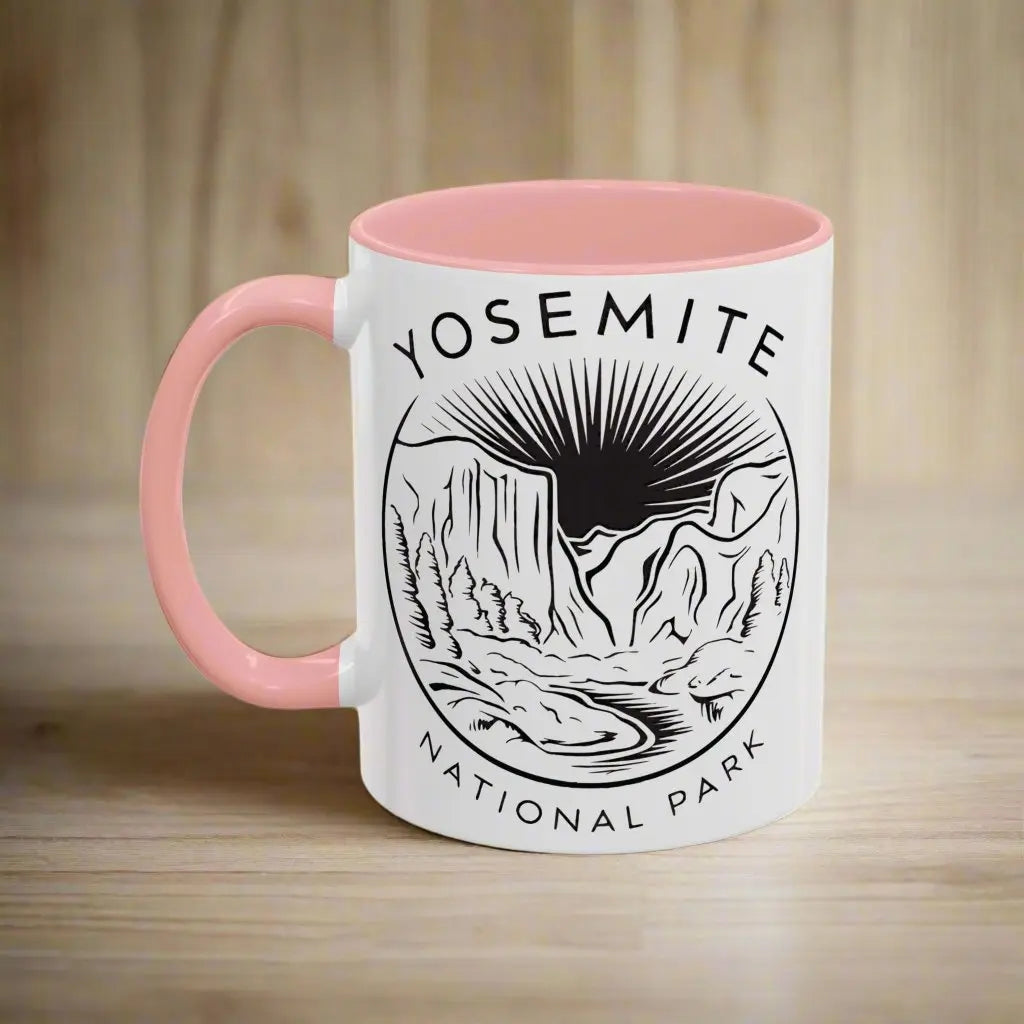 Yosemite National Park Line Art Accent Coffee Mug Mug Printify 11oz Pink