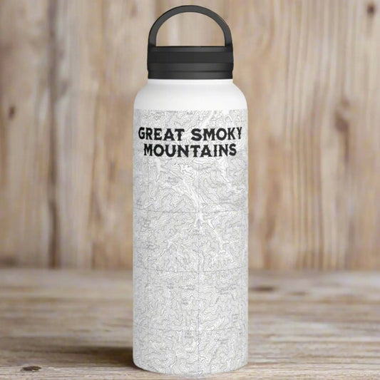 Great Smoky Mountains National Park Stainless Steel Water Bottle Handle Lid (3 Sizes, 3 Lid Options) Appalachian Trail Clingmans Dome water bottle Printify White 32oz Handle