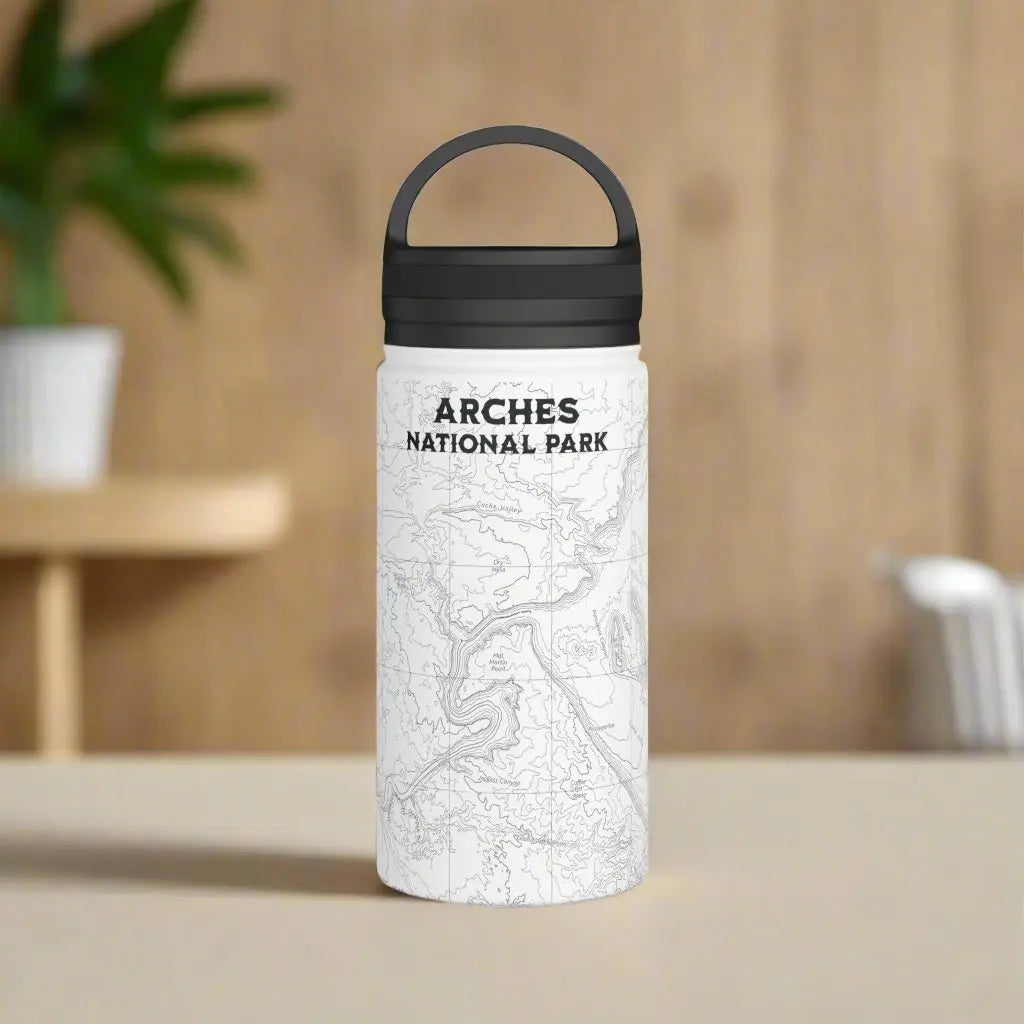 Arches National Park Topographic Stainless Steel Water Bottle Handle Lid Mug Printify White 12oz