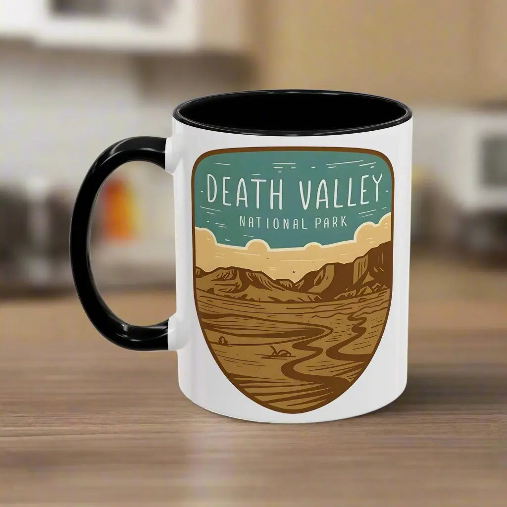 Death Valley National Park Coffee Mug 11oz 15oz Desert Shield Graphic Blue Black Pink Red Mug Printify 11oz Black