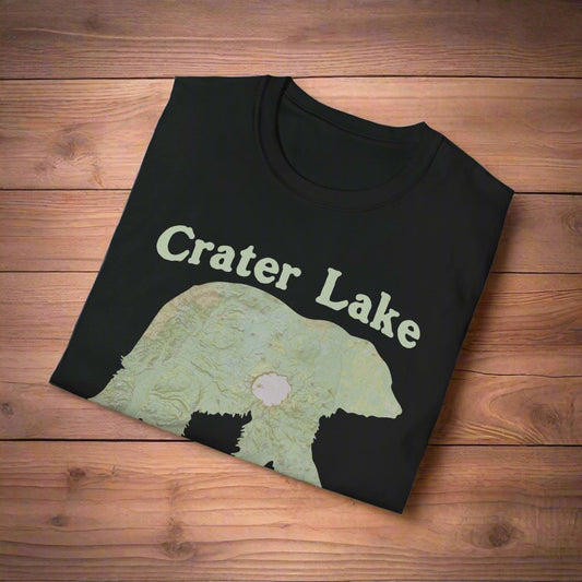 Crater Lake Topographic Bear Map National Park Unisex Fit Soft T-Shirt T-Shirt Printify Black XS