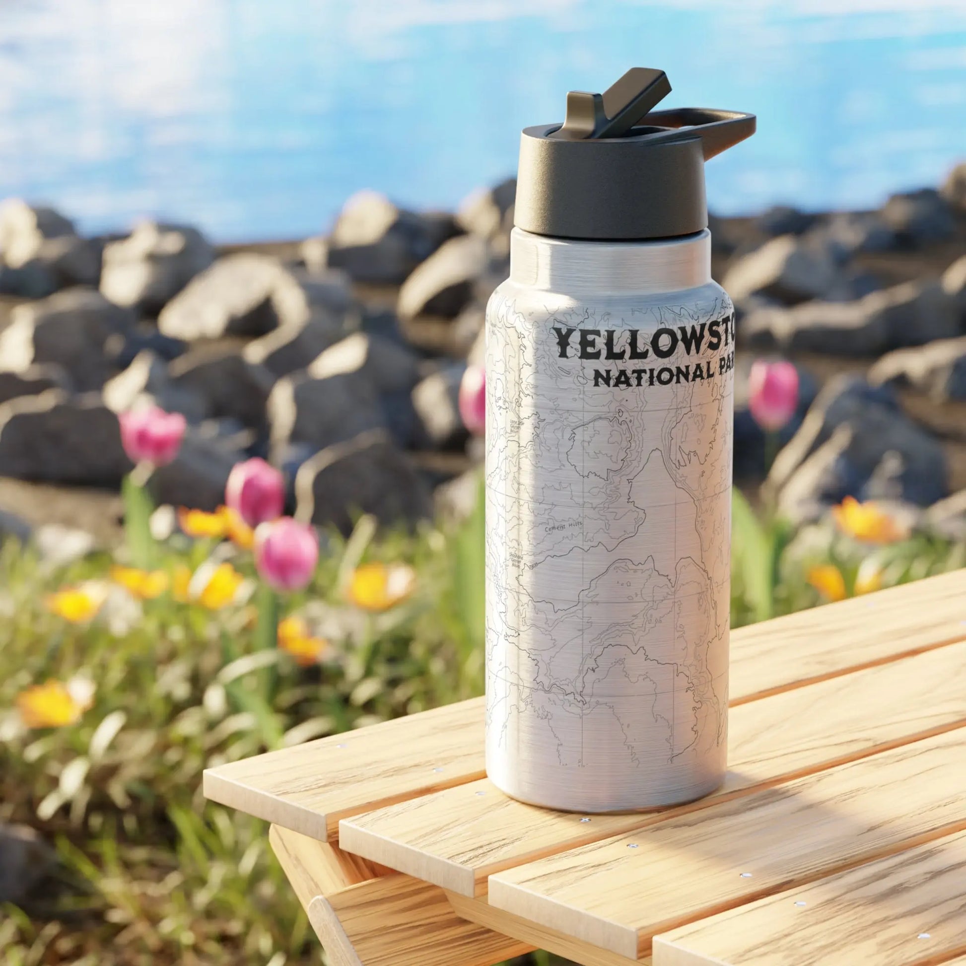 Yellowstone National Park Topographic Insulated Water Bottle Tumbler 32oz Mug Printify