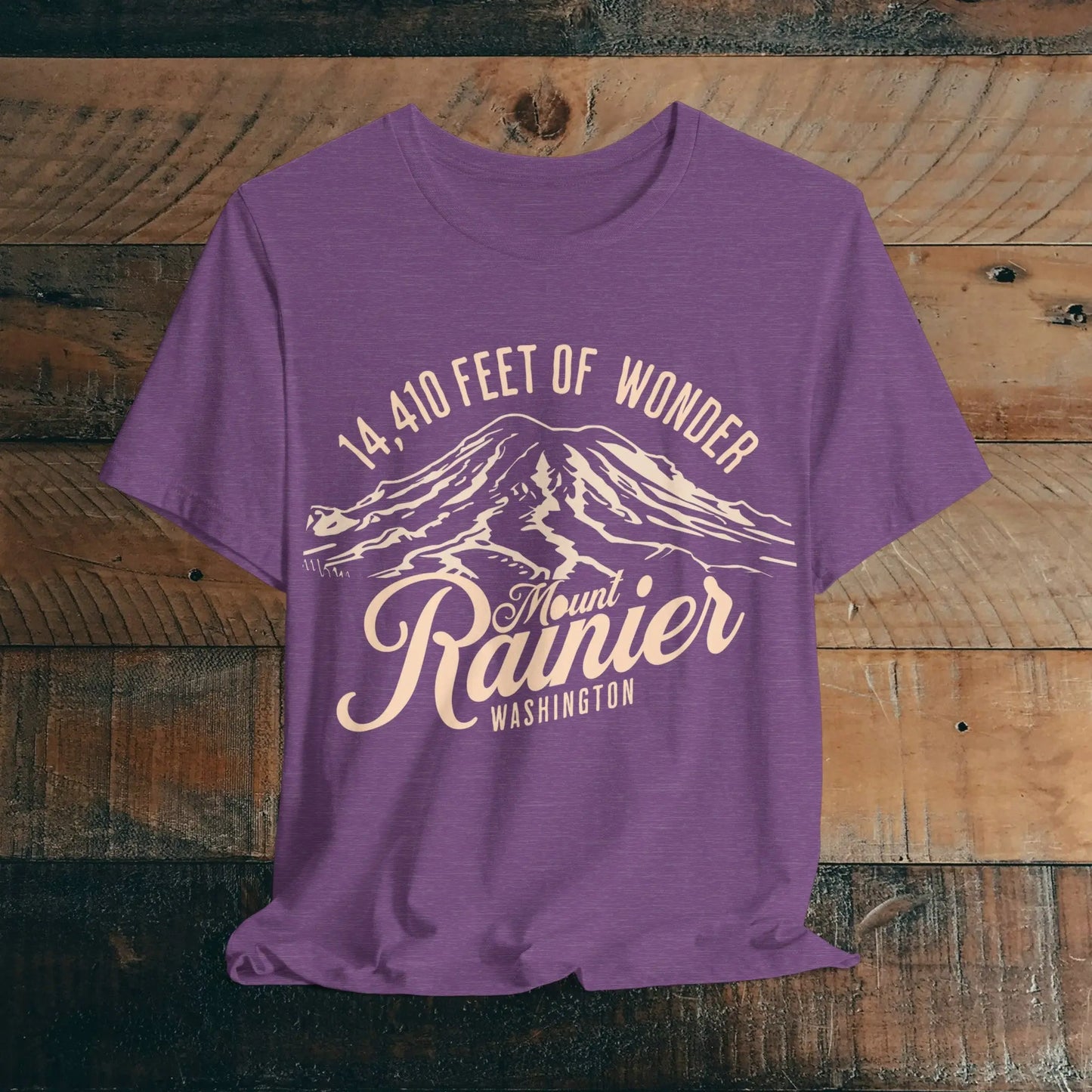 Mount Rainier Washington Unisex Soft Short Sleeve T-Shirt 14k Ft Of Wonder T-Shirt Printify Heather Team Purple S