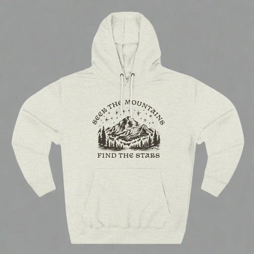 Seek The Mountains Find The Stars Outdoor Mountain Unisex Fit Fleece Hoodie Hoodie Printify S Oatmeal Heather