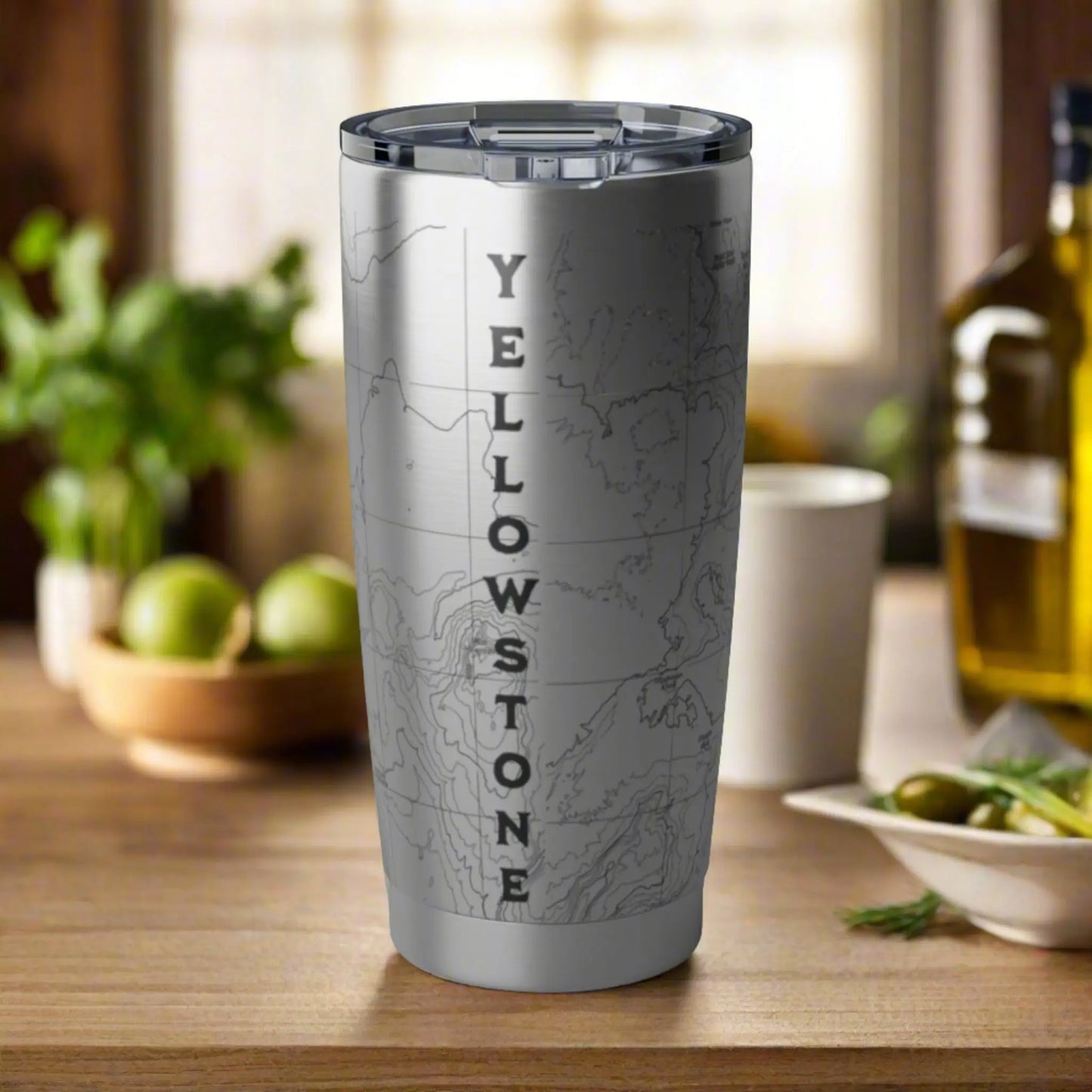 Yellowstone National Park Topographic Tumbler 20oz Mug Printify 20oz Silver