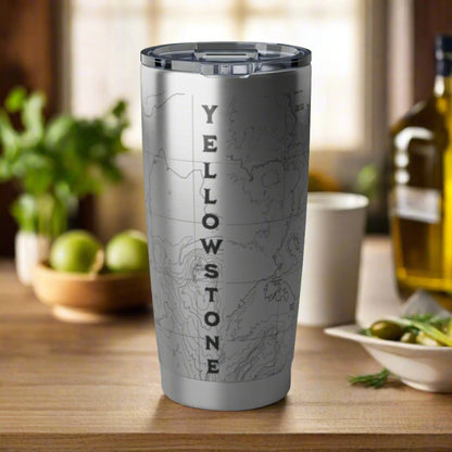 Yellowstone National Park Topographic Tumbler 20oz Mug Printify 20oz Silver