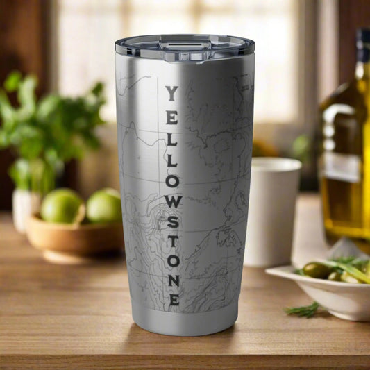 Yellowstone National Park Topographic Tumbler 20oz Mug Printify 20oz Silver