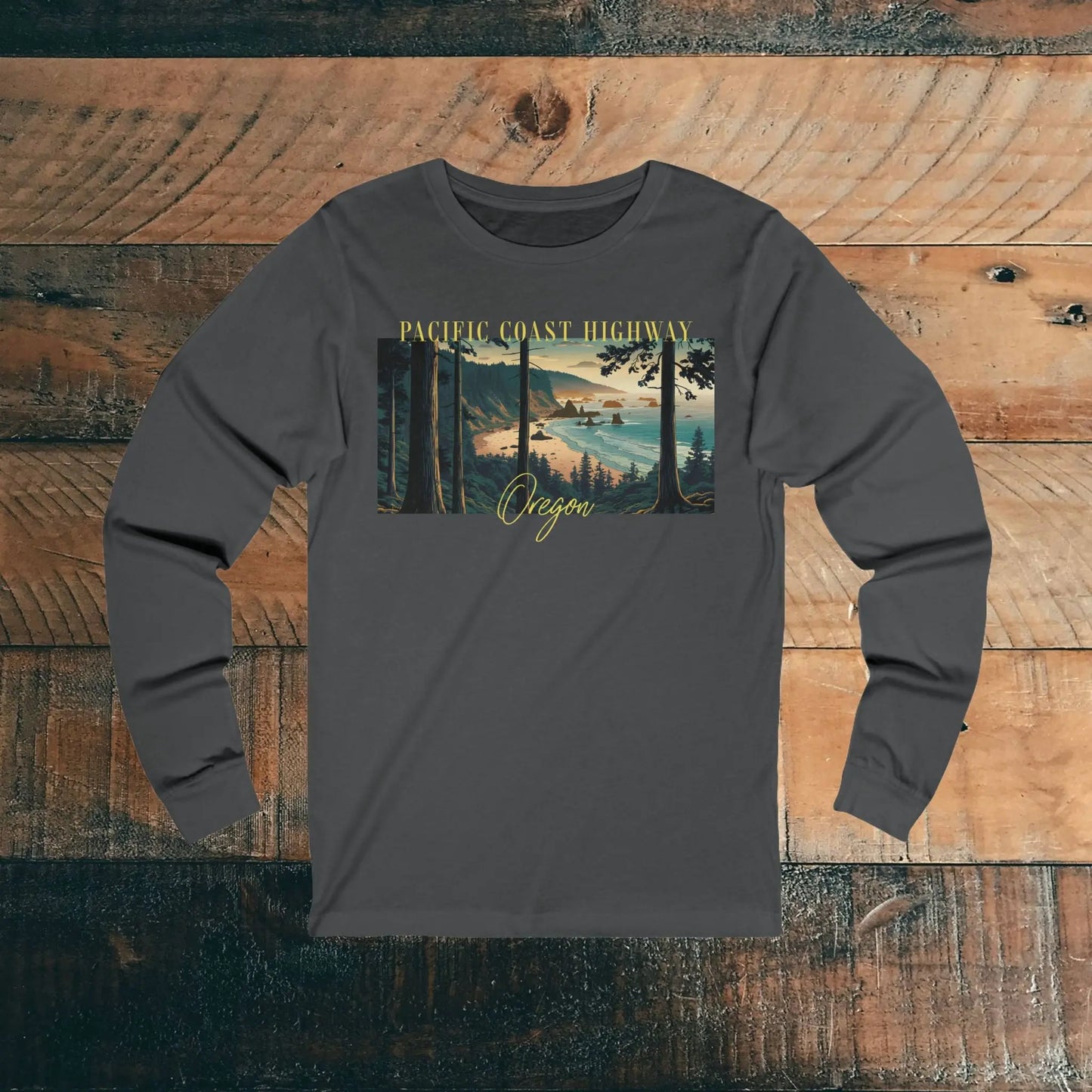 Oregon Pacific Coast Highway Unisex Long Sleeve T-shirt Long-sleeve Printify S Asphalt