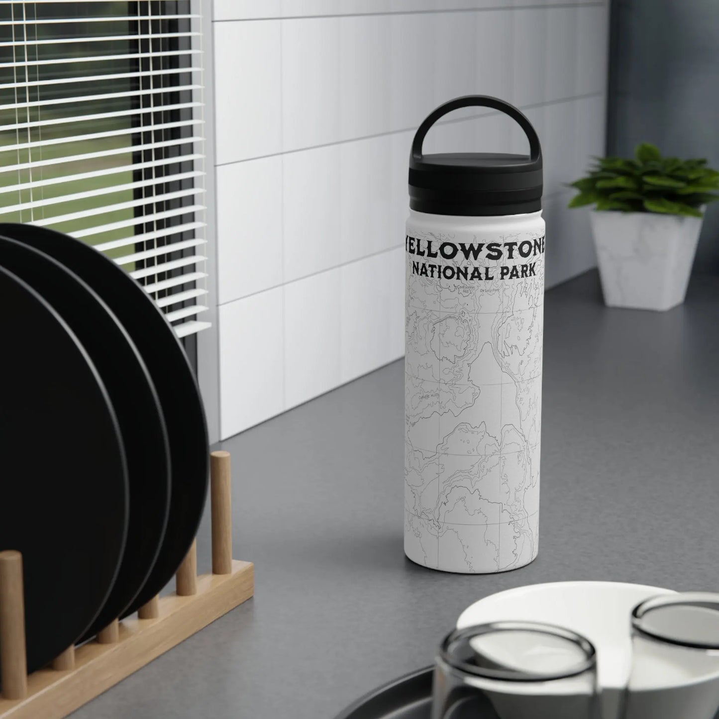 Yellowstone National Park Topographic Stainless Steel Water Bottle (3 Lid Options, 3 sizes) water bottle Printify