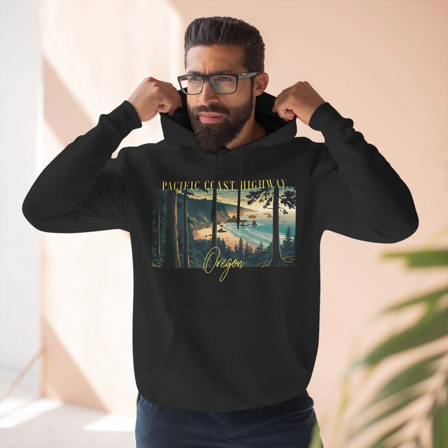Pacific Coast Highway Oregon Shore Large Print Unisex Fit Fleece Hoodie Dark Colors Hoodie Printify
