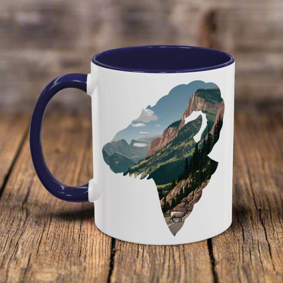 Glacier National Park Big Horned Sheep Colored Mug Mug Printify 11oz Black