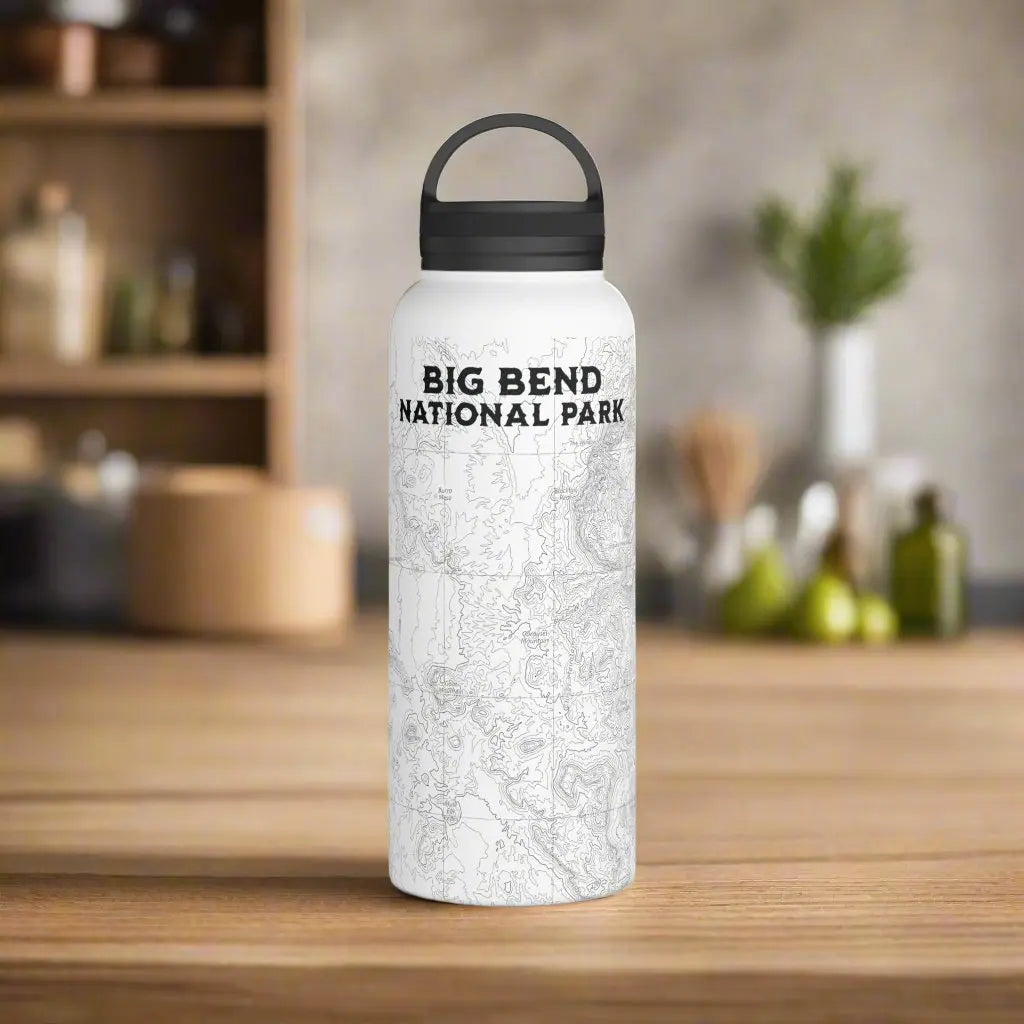 Big Bend National Park Topographic Stainless Steel Water Bottle Handle Lid Texas water bottle Printify White 32oz