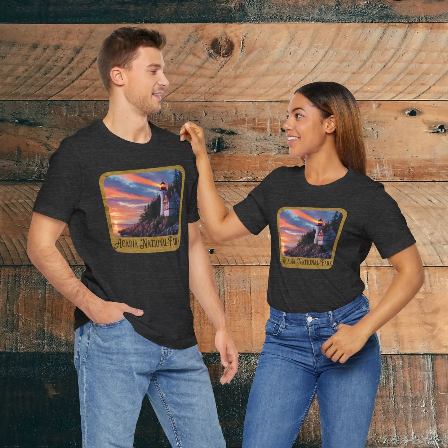 Acadia National Park Unisex Fit Short Sleeve T-Shirt Wood Sign T-Shirt Printify