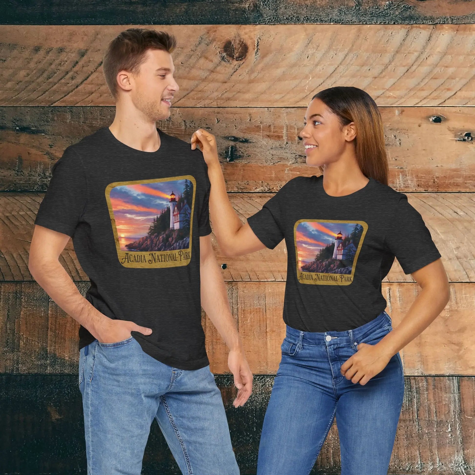 Acadia National Park Unisex Fit Short Sleeve T-Shirt Wood Sign T-Shirt Printify